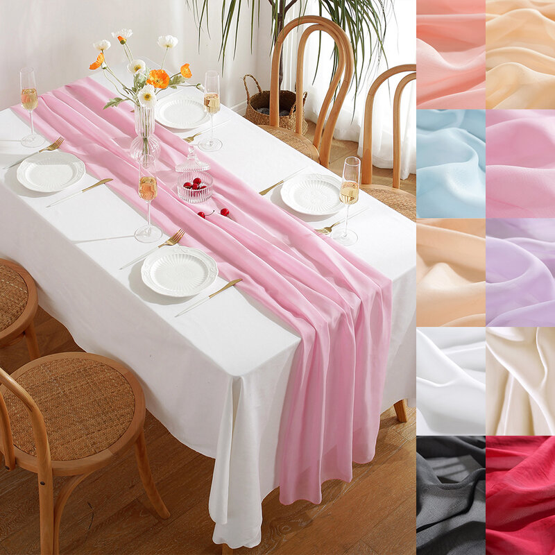 Chiffon Table Runner Solid Colorful Luxury Rustic Boho Wedding Party Bridal Show Birthday Home Christmas Decoration Table Runner