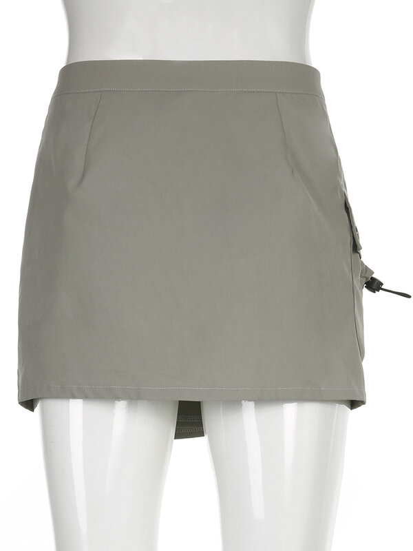 Rockmore-minifaldas Y2K de cintura baja para mujer, ropa de calle elegante con bolsillos, falda Cargo con botones, trajes sexys de verano, estilo Harajuku coreano