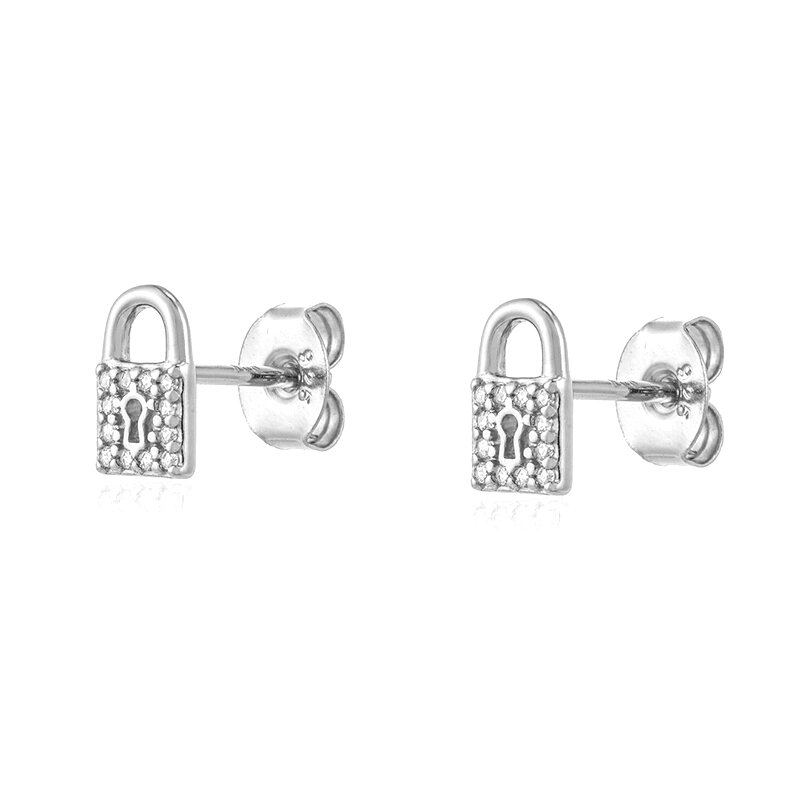 Gold Silver Color Stud Earrings for Women Cubic Zirconia Lock Key Punk Halloween Earrings Wholesale Fashion Jewelry Gift