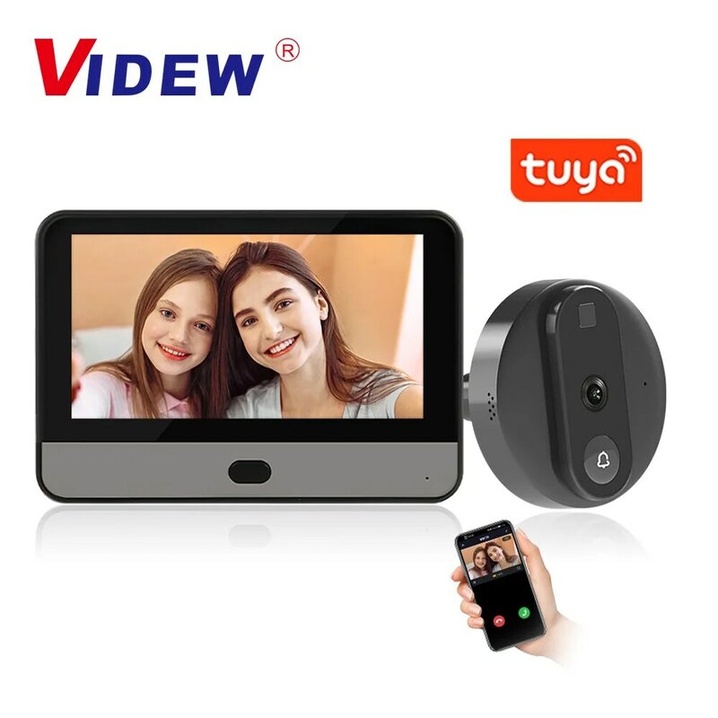Caméra de porte sans fil 1080P avec moniteur, sonnette intelligente Tuya, WiFi, vidéo, détection de mouvement PIR, pour la sécurité de la maison