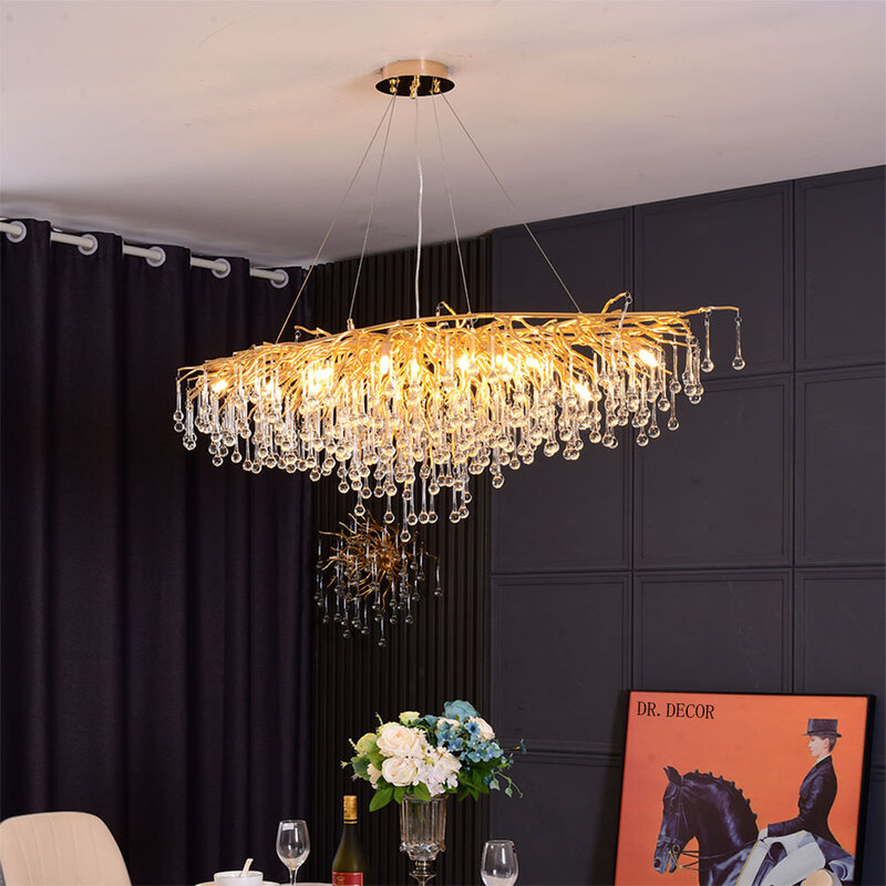 Candelabro LED de cristal de lujo nórdico para sala de estar, lámpara de techo moderna para cocina, iluminación interior, candelabros de decoración