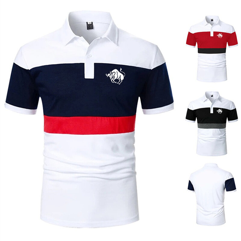 Men Summer Print New Short Sleeve Polyester Polo Shirt , Men Slim Fit Sport Lapel Polo T-shirt , 3 Color .