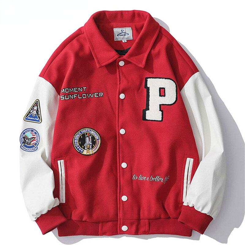 2022 Baseball Jackets for Men Applique Embroidery Leather Seeve Men's Clothing  Streetwear Casual Varsity Bomber Jacket Men Coat