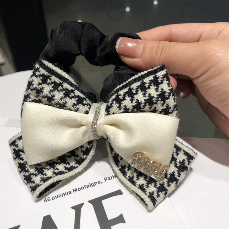 Plaid Bowknot Barrette Scrunchies for Women Girl Fashion Hair Tie Elastic Hair Band Accessories
