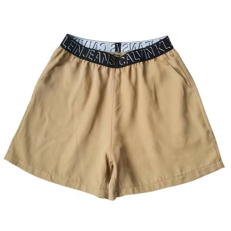 Pantalones cortos de color liso para mujer, pantalones informales de cintura alta, delgados, acampanados, holgados, de pierna ancha
