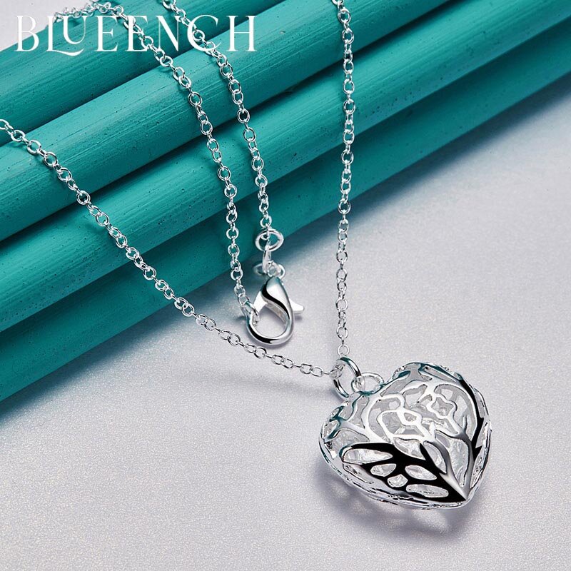 Blueench 925 Perak Murni Stereo Hati Persik Berongga Liontin Kalung untuk Wanita Proposal Pernikahan Ulang Tahun Mode Perhiasan