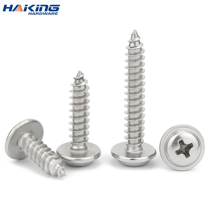 100pcs/lot M1.4 M1.7 M2.3 M2.6 M3 M3.5 M4 M5 A2-70 Stainless Steel PWA Phillips Pan Round Head With Washer Self-tapping Screw