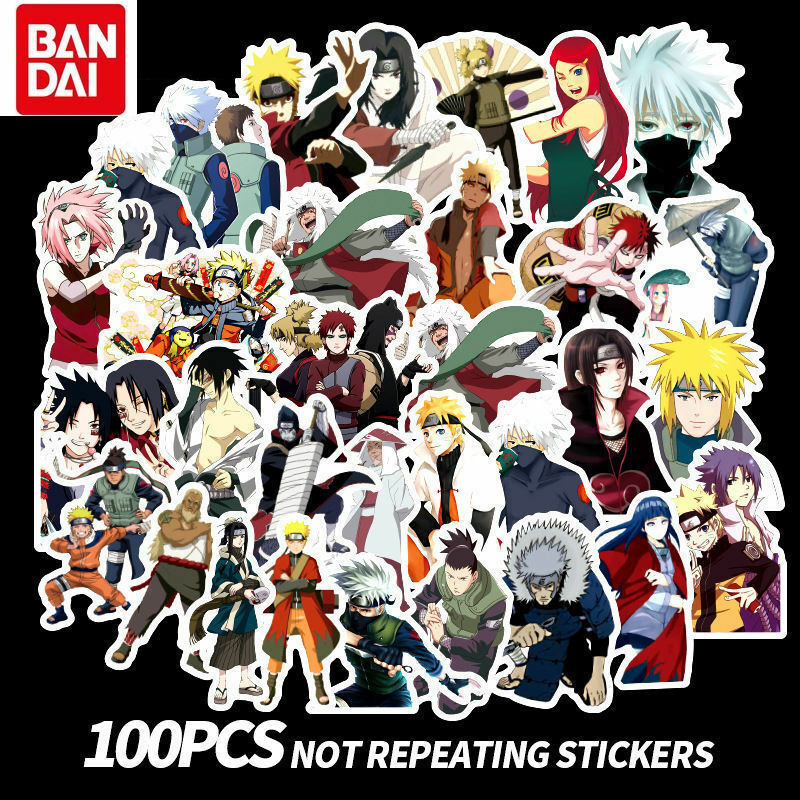 Bandai-pegatina de dibujos animados de Naruto, calcomanía impermeable de grafiti, cuaderno de personajes, diario, equipaje, decoración de guitarra, 100 piezas