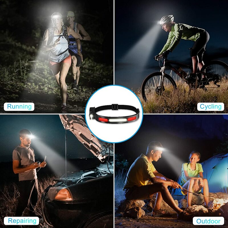 COB LED Headlamp USB Rechargeable Headlamp with Red light for Car Top Selling 5 Models