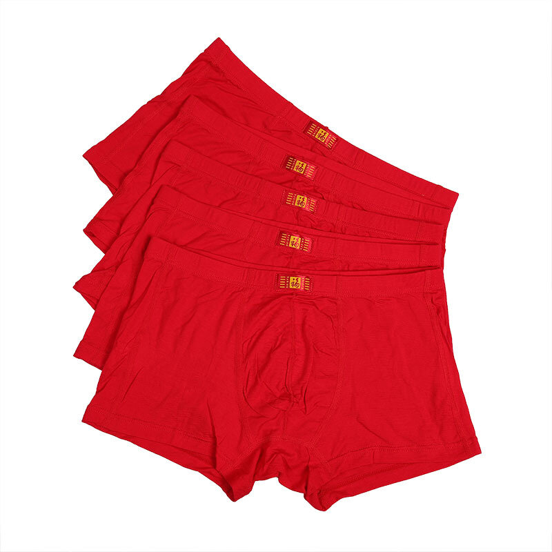 5 Pcs/Lot Men's Underpants Cotton Boxer Briefs Boxers Big Red Wedding Cotton Plus Size Men's Red Underwear