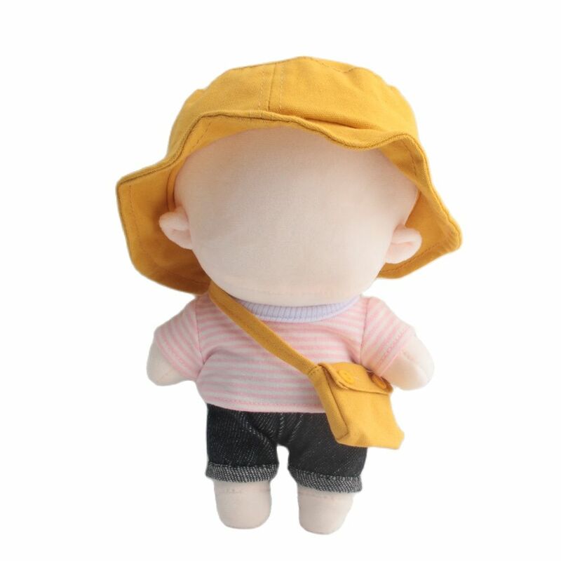 20cm estrela bonecas roupas skz brinquedos de pelúcia acessórios crianças vadias listrado camiseta + jeans + chapéu + saco sapatos fãs presente
