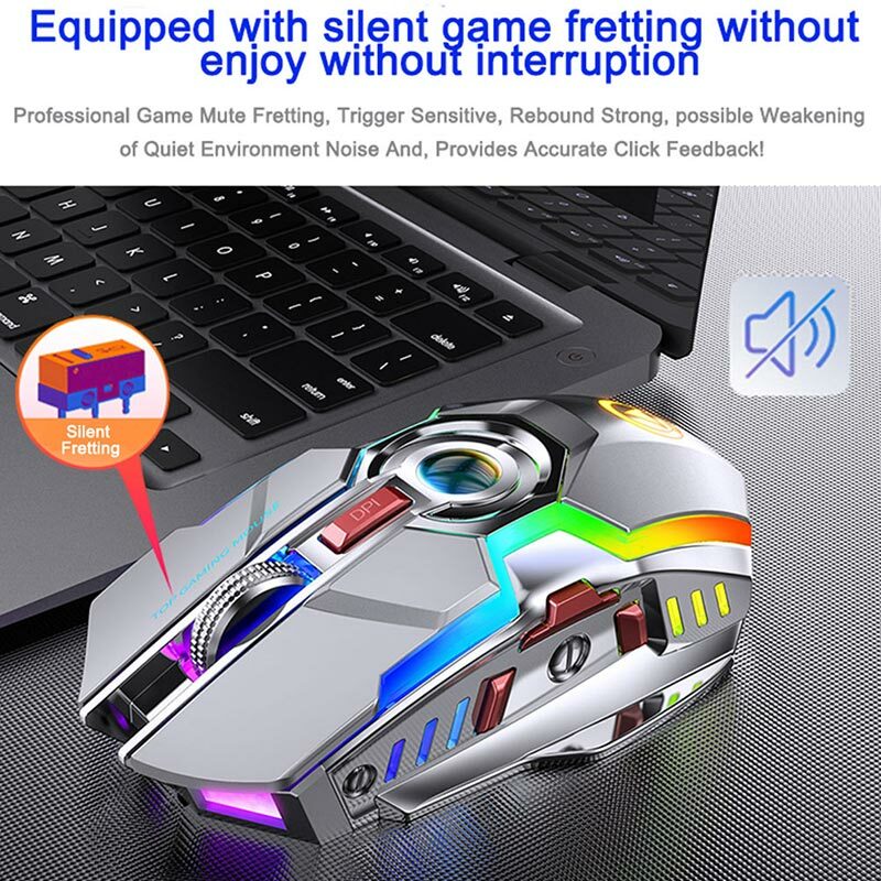 2021 무선 마우스 충전식 2.4G 자동 게임 마우스 1600 인치 당 점 7 버튼 LED 백라이트 USB 광학 마우스 PC 노트북