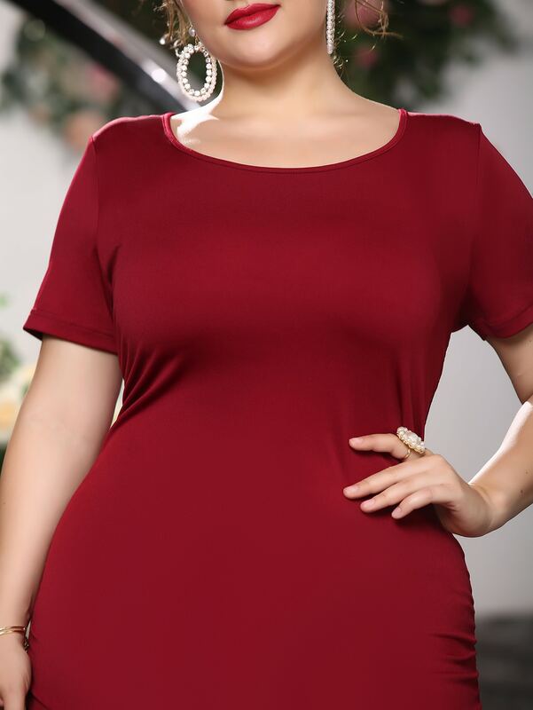 Add Elegant Plus size dress with a slit under a pleated back
