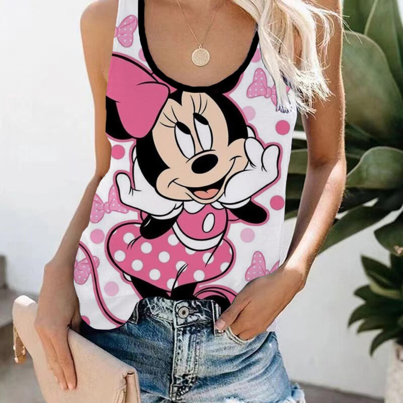 Chaleco informal de verano para mujer, chaleco sin mangas con estampado de Disney, Minnie, Mickey Mouse, ropa de calle sin mangas