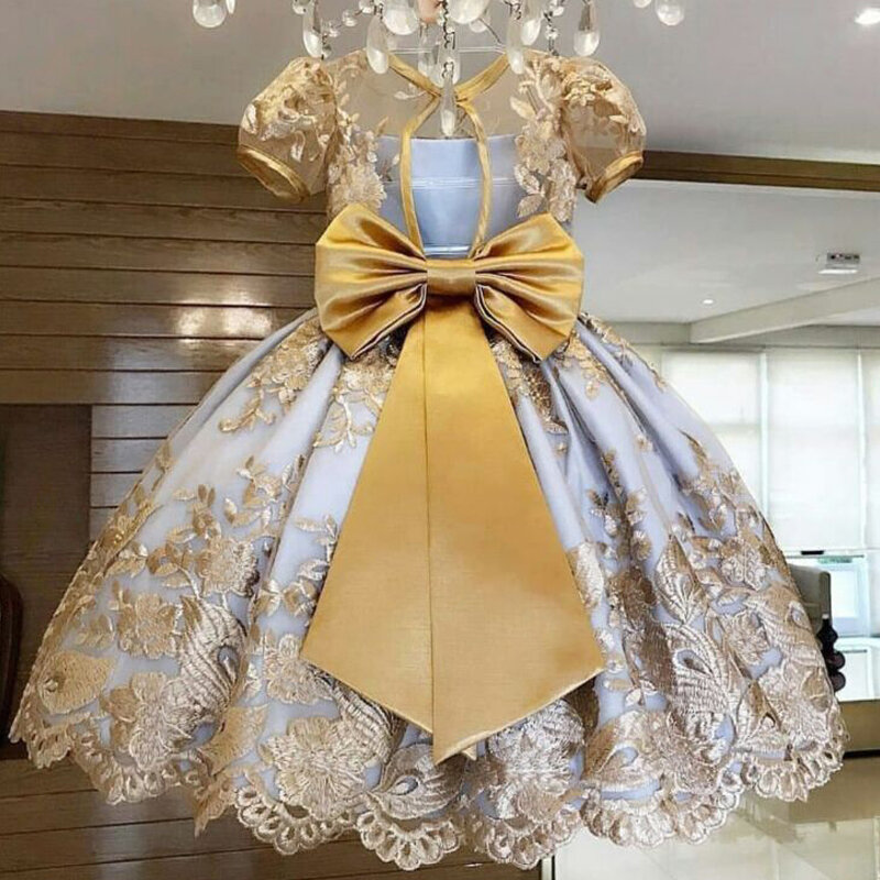 Vestido de princesa infantil feminino, vestido de baile para casamento e festas
