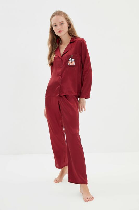 Trendyol – ensemble pyjama tissé en Satin, détail brodé