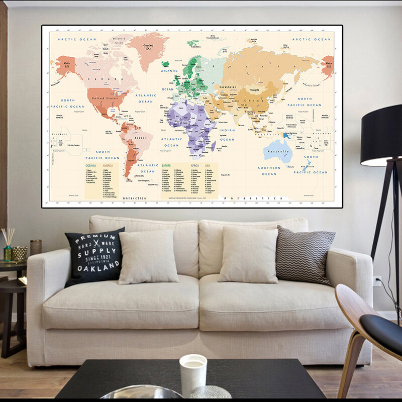 Винтажная карта мира 150*100 см, Нетканая Картина на холсте, декоративный настенный плакат, украшение для гостиной и дома