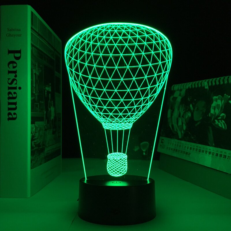 Lámpara 3D de globo de aire caliente para decoración de dormitorio, efecto de luz Visual multicolor con batería remota, luz LED nocturna