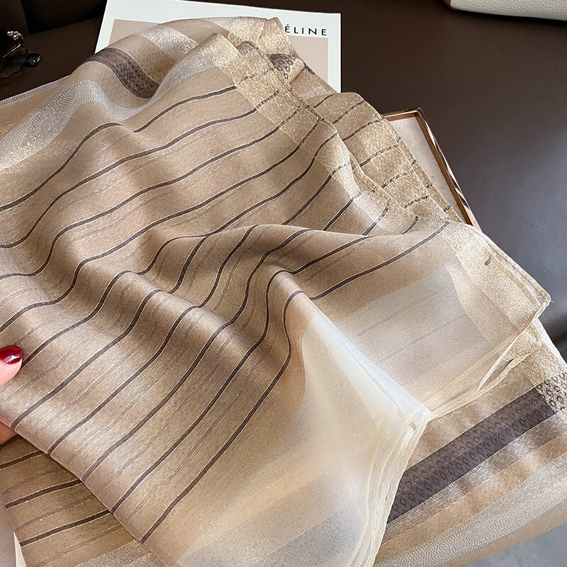 Bufanda de seda larga de lujo para mujer, Hijab de playa, chales elegantes, envolturas de lana para la cabeza, pañuelo a cuadros, 2023