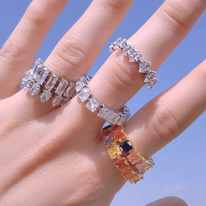 Resz 2022 nuovi eleganti anelli di Zirconia alla moda per le donne colorati CZ Crystal Party vendita calda anelli di zircone gioielli anniversario femminile