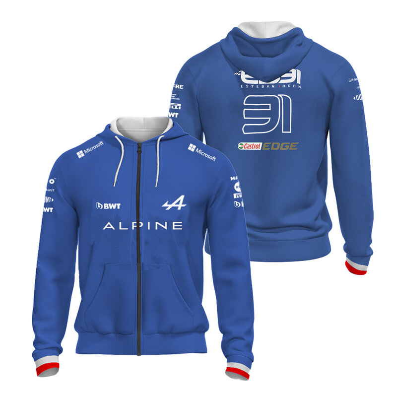 2022 New F1 Jacket 공식 핫 세일 포뮬러 원 알파인 F1 팀 블루 까마귀 레이싱 레이스 겨울 지퍼 셔츠 팬 오버 사이즈 탑