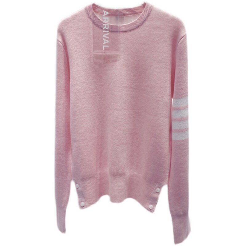 Korean Style High Quality Spot Autumn TB Four-bar Back Stickman Walking Dog Wool Knitted Round Neck Pullover Pink Top