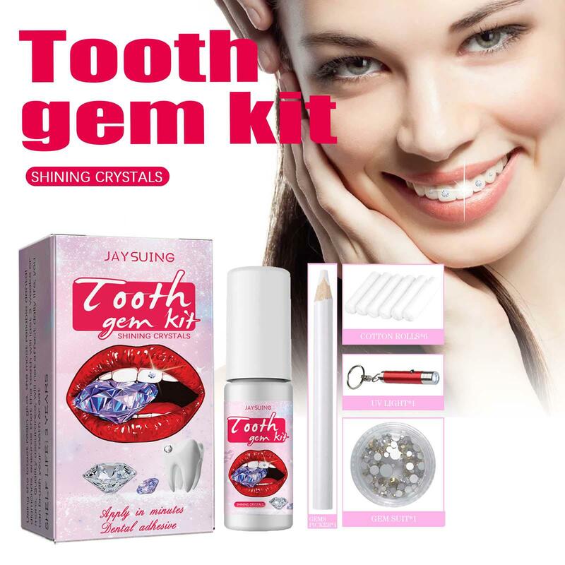 Diy dente gem kit com cola diamante cristal jóias dentes decoração ornamento aplicação com adesivo uv cura luz cola