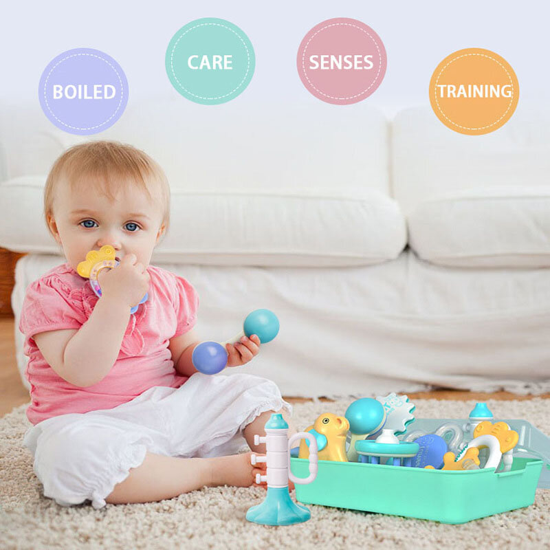 Children's Teether Rattle Toys  Infant Teether Shaker Grab And Spin Rattles Toy Early Educational Newborn Present Gifts