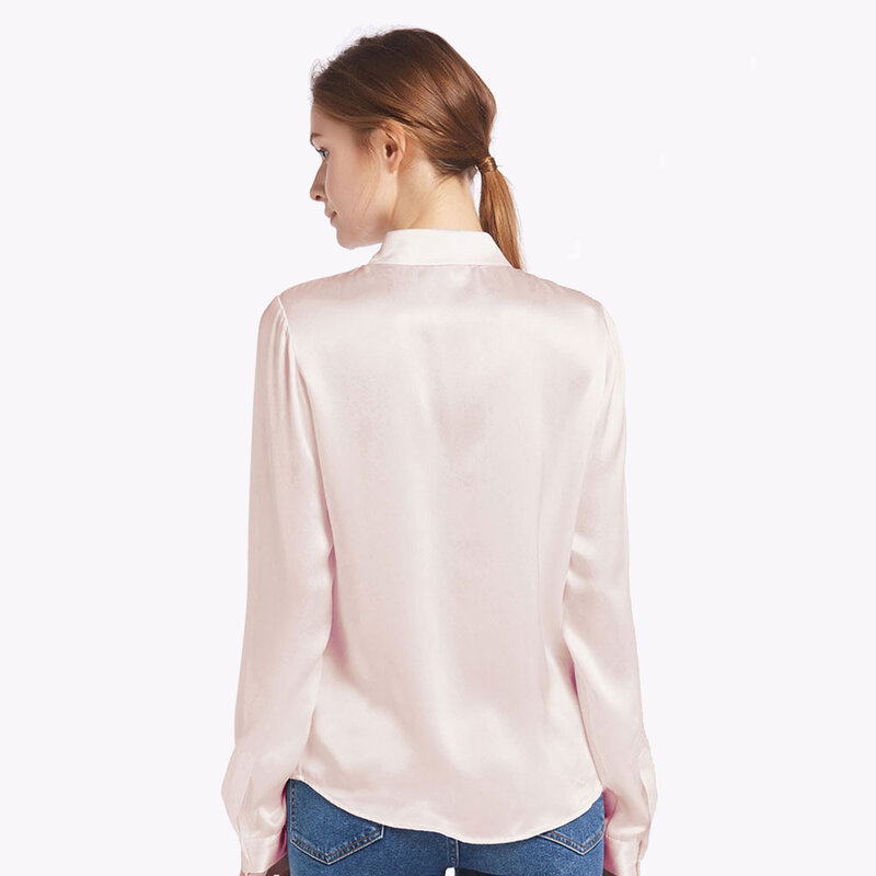 Camisas de seda 100 para mujer, Blusa de manga larga con estampado de Charmeuse chino, color Natural, brillante y elegante, 22 momme