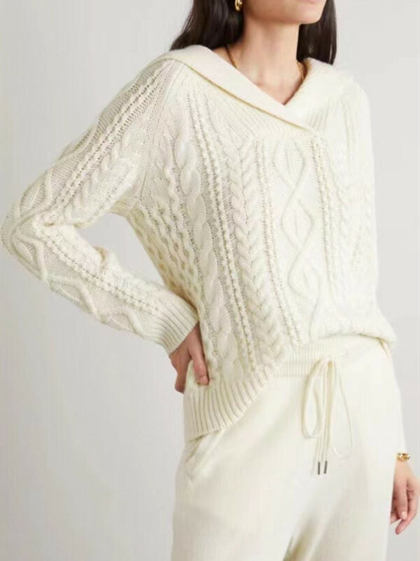 Sudadera con capucha de Cachemira para mujer, suéter de punto de Color sólido, de manga larga, sencillo, otoño e invierno, 100%