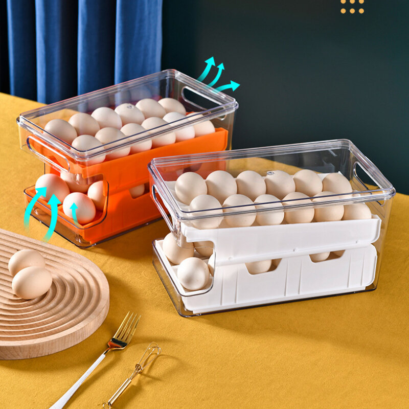Refrigerator Egg Storage Box Slide-type Egg Tray with Cover Dust-proof Sealed Egg Box Fresh-keeping Box Contenedor De Huevos