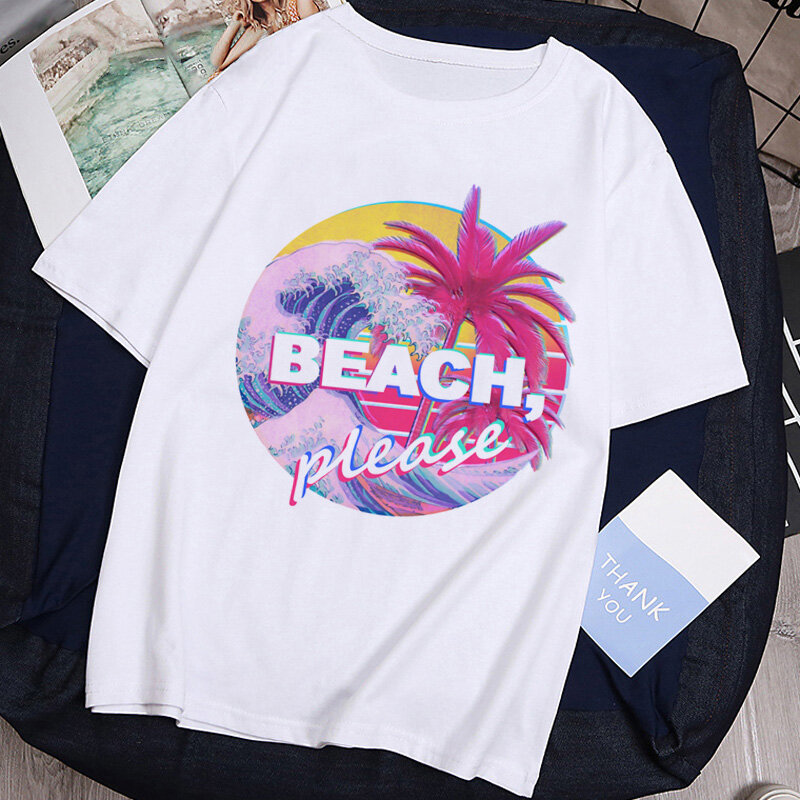 Camisetas con estampado de olas de mar para hombre y mujer, remera informal Harajuku con estampado de gran tamaño, ropa urbana estampada, Tops para mujer