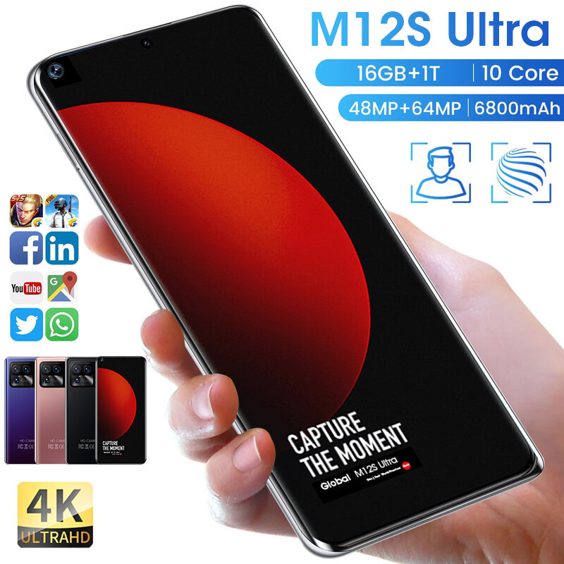 2022 Mới M12S Ultra 7.3 Inch Điện Thoại Thông Minh 16GB + 1TB 6800MAh 5G Mở Khóa Điện Thoại Di Động Tế Bào điện Thoại Phiên Bản Toàn Cầu