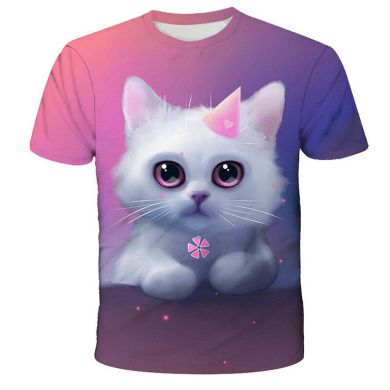 Camiseta de dibujos animados en 3D para niño y niña, ropa con estampado de gato, Tops de dibujos animados, 2023