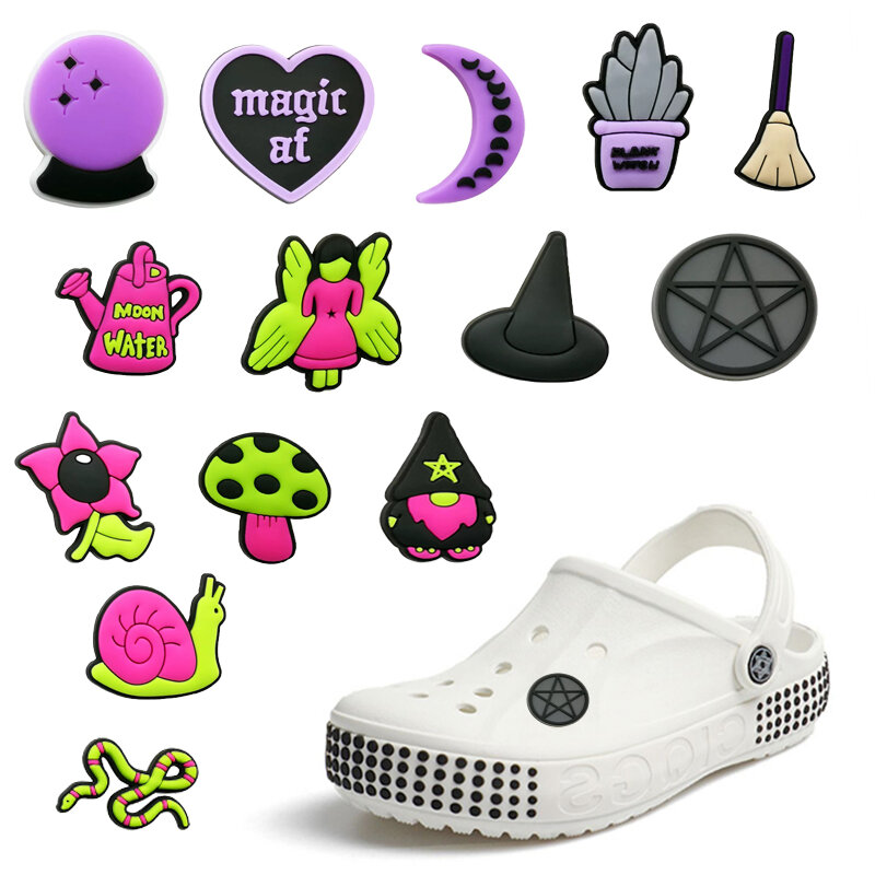 Purple Crystal Ball Shoe Charms Magic Circle Wizard Hat Broom Moon Shoes Accessories Decoration Fit Buckle Croc Jibz Kids Gifts