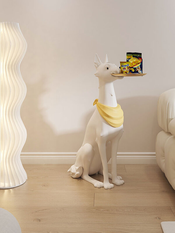 Dekorasi Rumah Mewah Patung Anjing Resin Ruang Tamu Sofa Sisi Penyimpanan Nampan Dekorasi Lantai Besar Ornamen Patung Seni Modern