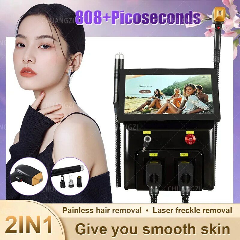 2 in1 2000W Depilation Beauty Equipment Ice Titanium Device 808 755 1064 Nm Diode Laser Hair Removal Tattoo Machine