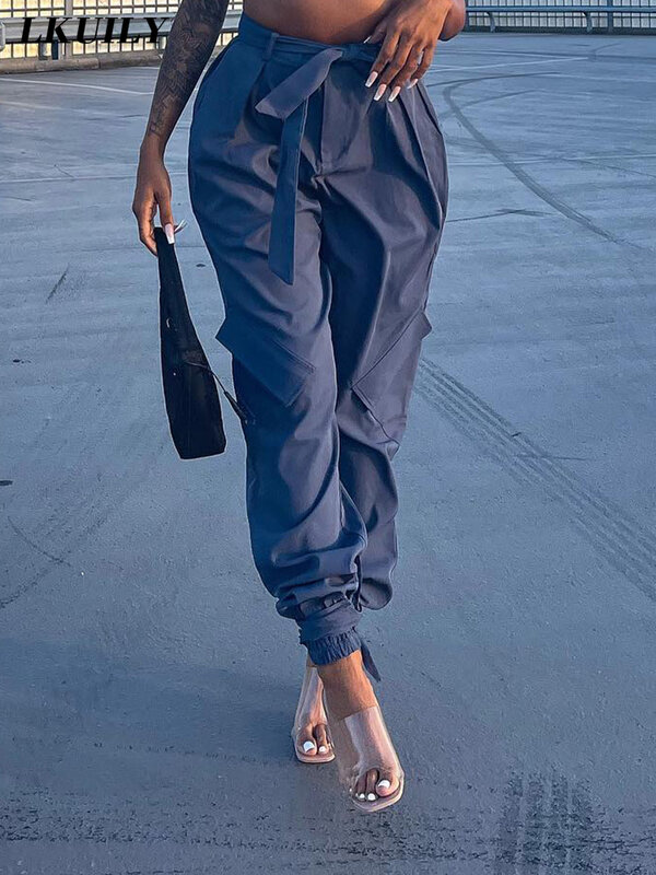 Damskie spodnie Cargo Fashion Y2K Streetwear Baggy Casual spodnie 2022 nowe letnie spodnie z wysokim stanem luźne estetyki jednolity kolor, spodnie kombinezony