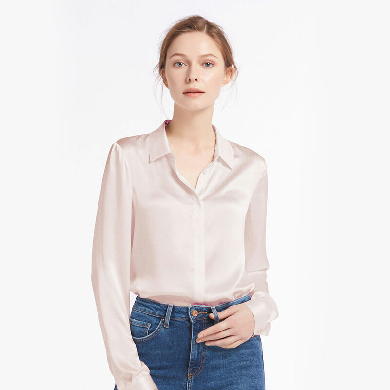 Camisas de seda auténtica para mujer, blusa china de manga larga, brillante, Natural, 100%