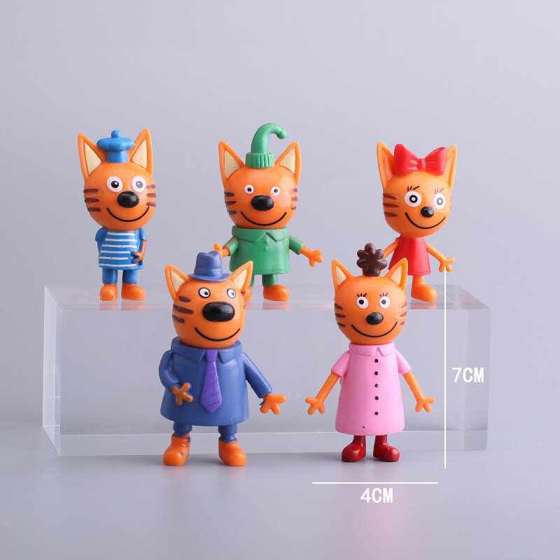 Três gatinhos brinquedos de figura de ação para crianças, boneca russa anime dos desenhos animados, gatos felizes, presentes de Natal, 6-8cm, 5pcs