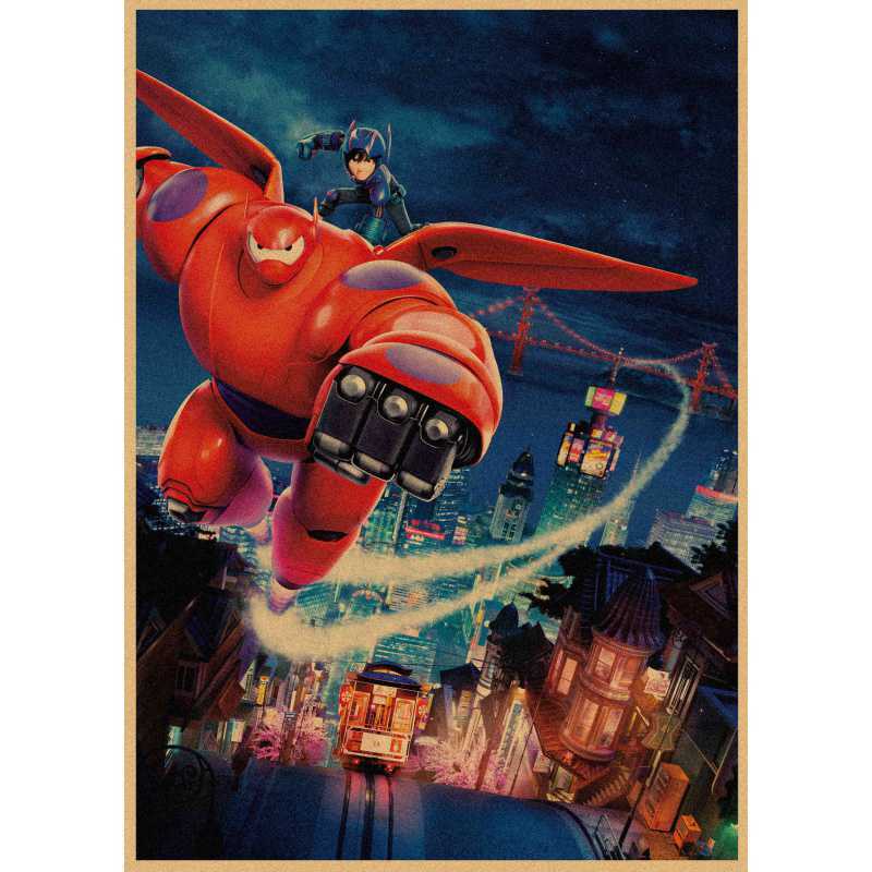 Poster Film Disney Big Hero 6 Baymax Lukisan Dinding Dekoratif Kraft Antik Mural Dekorasi Ruangan Antik Poster Anime Dekorasi Anime