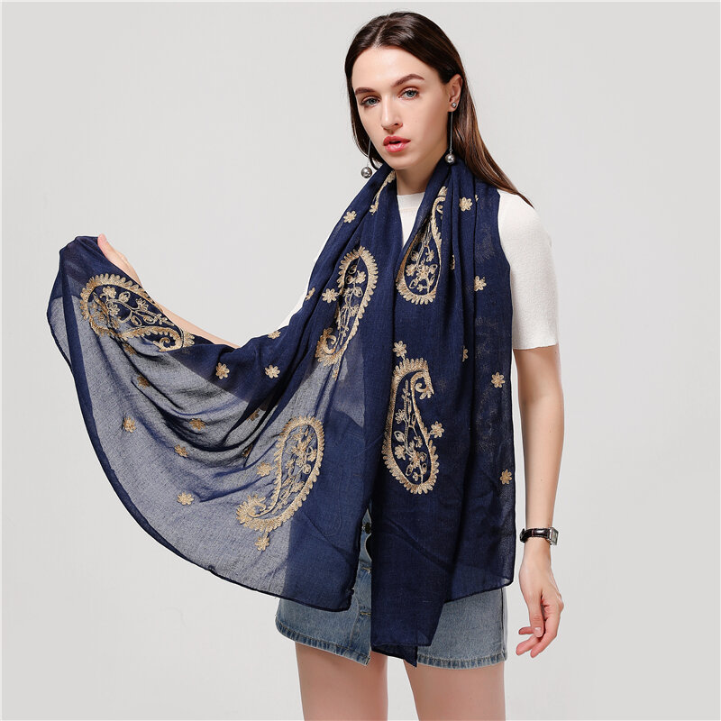 Bufanda de algodón con bordado de cachemir para mujer, Hijab musulmán, Bandana suave, pañuelo para el cuello, 2022