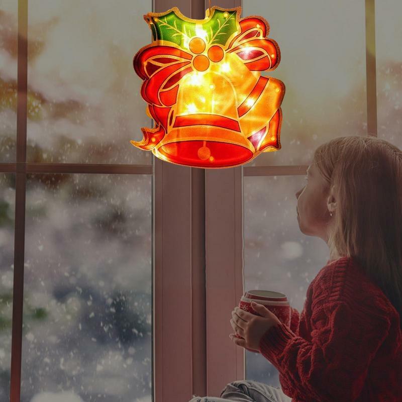 عيد الميلاد نافذة ظلية أضواء الكرتون مضاءة عيد ميلاد سعيد الباب شماعات مع شفط الكؤوس بطارية تعمل بالطاقة الجدة نافذة