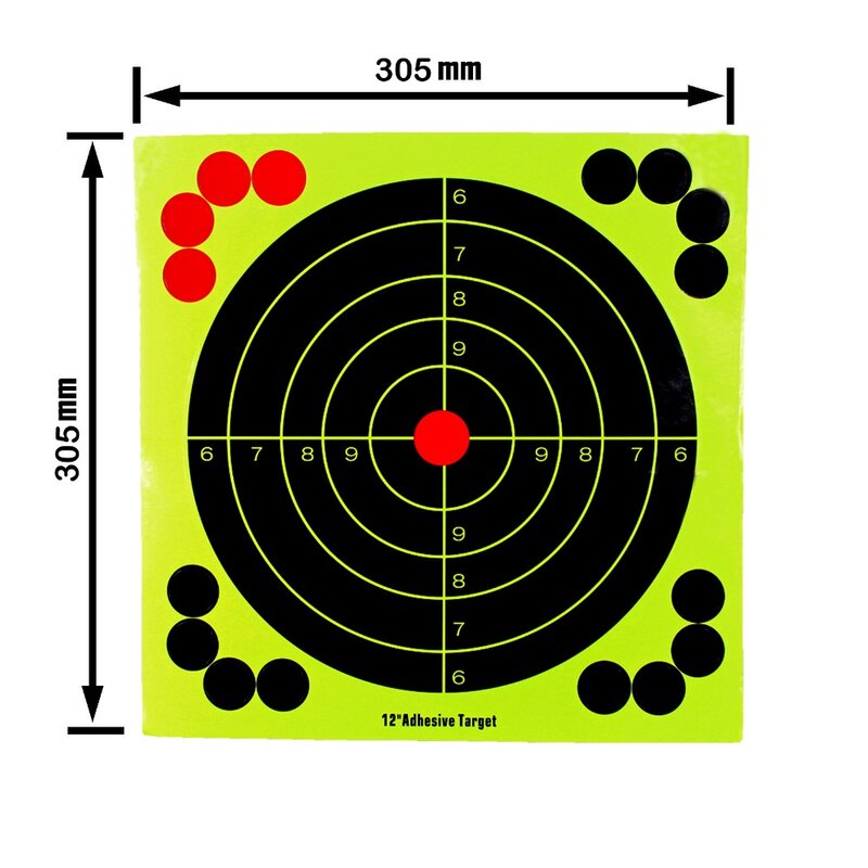 50Pcs Schießen Ziele 12 Zoll Klebstoff Ziel Standard-leuchtstoffbirnen Papier Ziele für Outdoor Schießen Ausbildung Jagd Zubehör