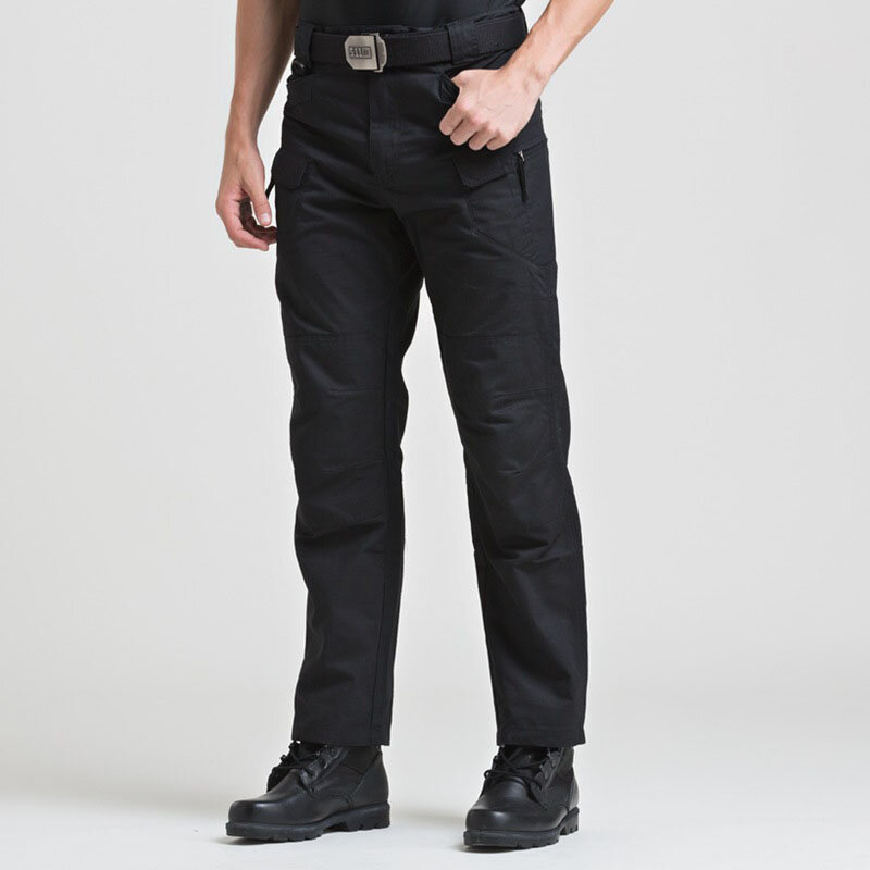Мужские хлопковые брюки, с несколькими карманами, эластичные, военные, бойцовские, облегающие, повседневные, 5XL