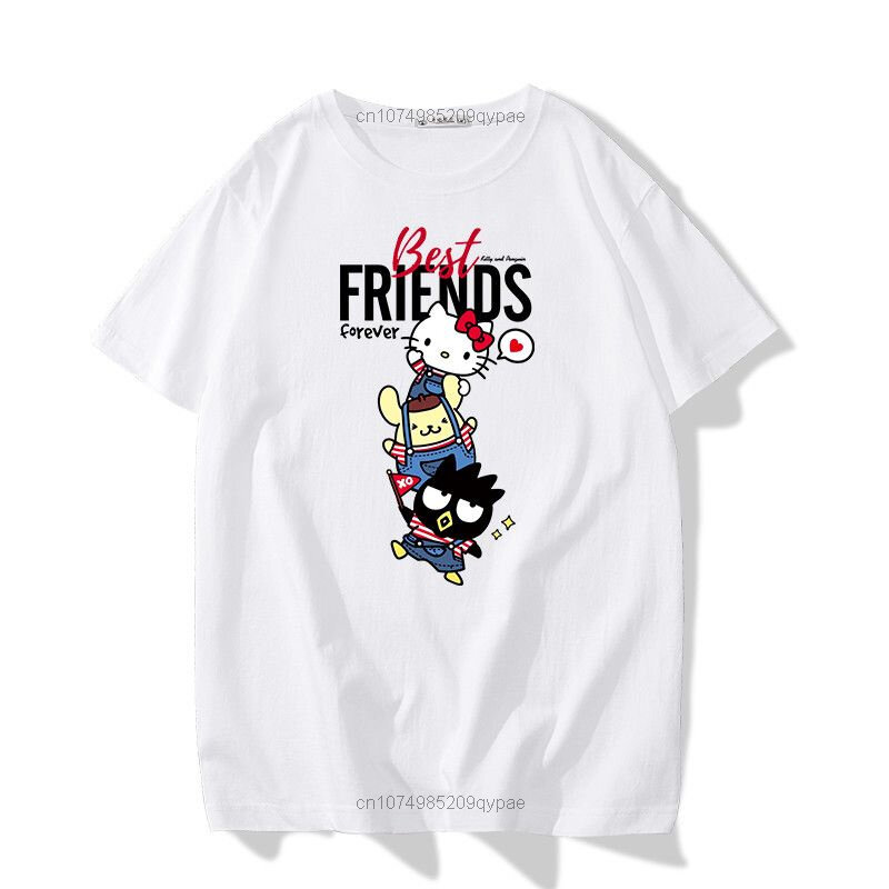 Hello Kitty Y2k T Shirt topy bawełniane koszulki z krótkim rękawem dla kobiet 2023 letnie Cartoon casualowe ubrania Kawaii dla dziewcząt bluzki typu Oversize
