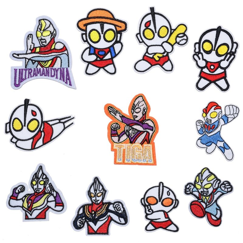 Patch dessin animé japonais Ultraman pour vêtements d'enfants, étiquette de transfert, décoration, pantalon, chapeau, applique, 11 pièces