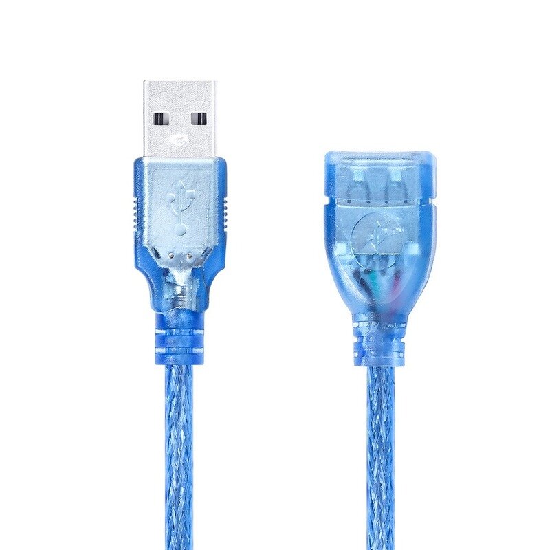 Alle Koperen 0.3/0.5/1/ 1.5/3/5/10 Meter Transparant Blauw Usb Extension Data Kabel USB2.0 Man-vrouw