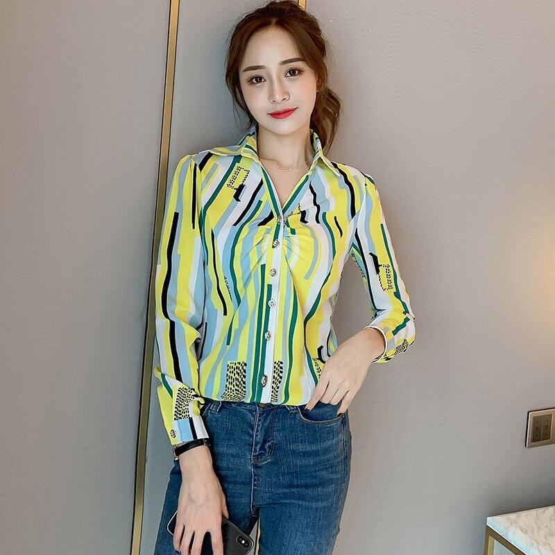 Autumn Button Up Satin Silk Long Sleeves Blouse Shirts Women White Lady Korean Office Shirts Blusas Mujer Camisa Femenina