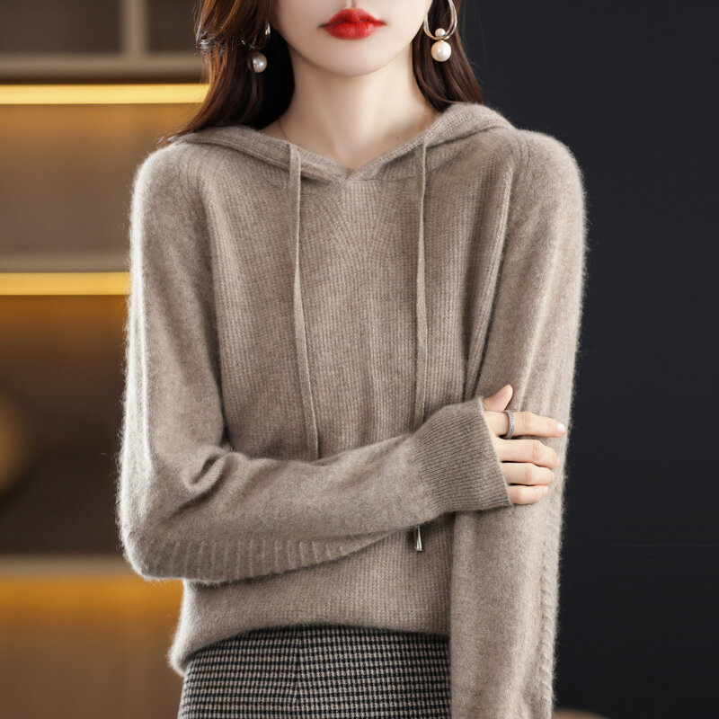 Sudadera con capucha de punto para mujer, suéter holgado de alta calidad, estilo nuevo, Otoño e Invierno